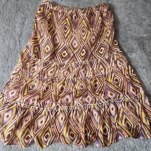 Briggs New York Skirt Womens L Geometric Midline Boho Multicolored Knee Length